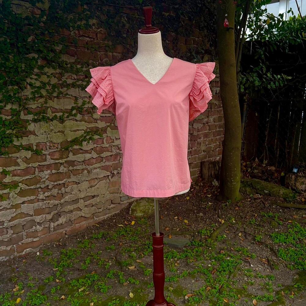 Pinky peach tiered frill sleeve blouse